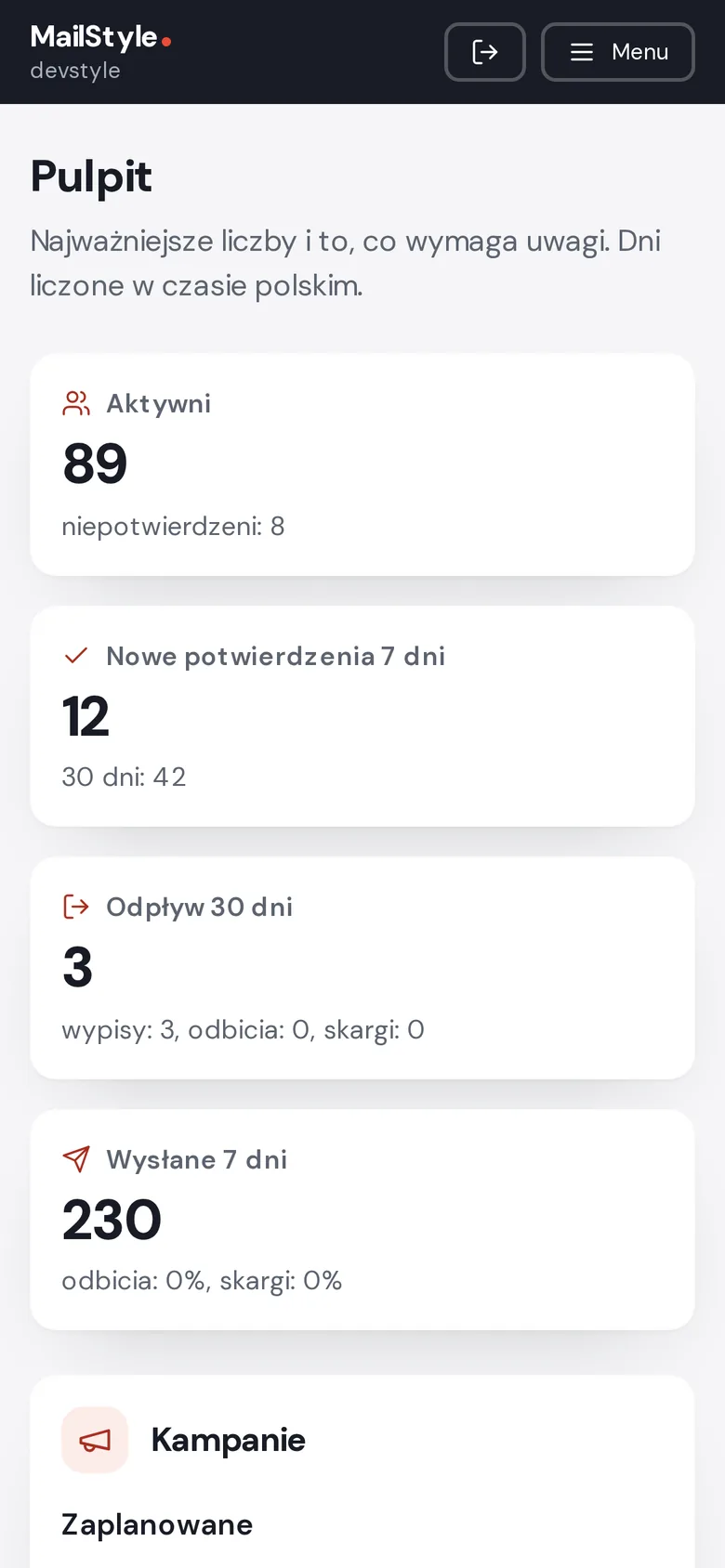 Pulpit MailStyle na ekranie telefonu